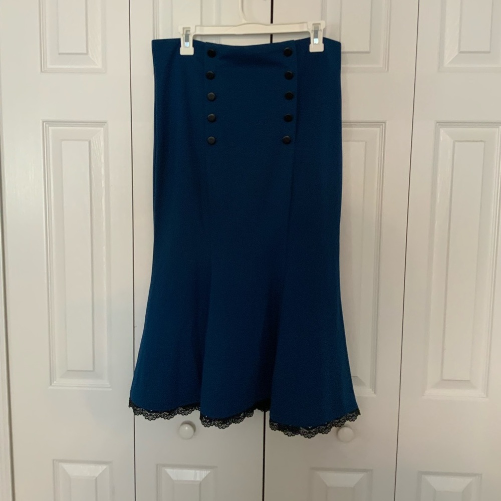 Vfemage Size 16 Blue Vintage Lace Trim Skirt